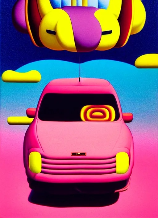 Image similar to inflated car by shusei nagaoka, kaws, david rudnick, airbrush on canvas, pastell colours, cell shaded, 8 k