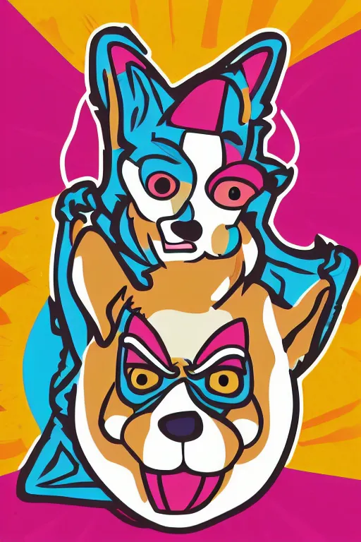 Image similar to Portrait of a corgi as a Mexican wrestler in a mask, sticker, colorful, illustration, highly detailed, simple, smooth and clean vector curves, no jagged lines, vector art, smooth