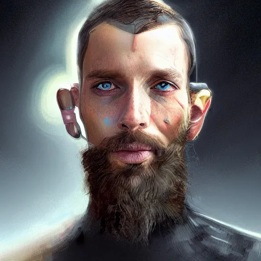 Image similar to An Amish Cyborg cinematic, high technology, highly detailed portrait, digital painting, concept art, smooth, sharp focus,