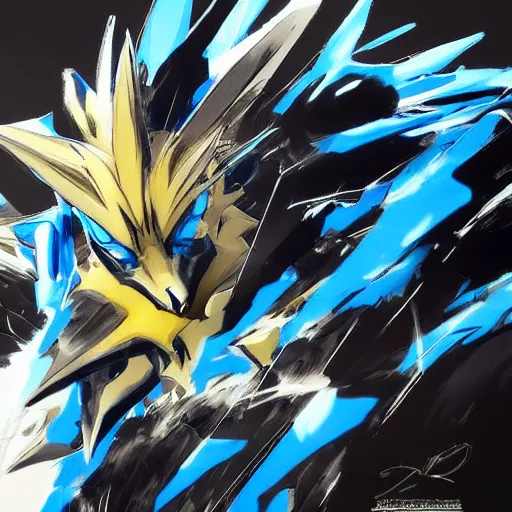 Image similar to Portrait of Zeraora, made by Yoji Shinkawa, Highly detailed, dynamic posing, concept art