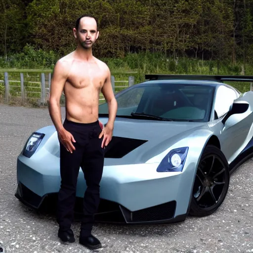 Image similar to Andrew Tate the ultimate chad standing in front of his dope sports car