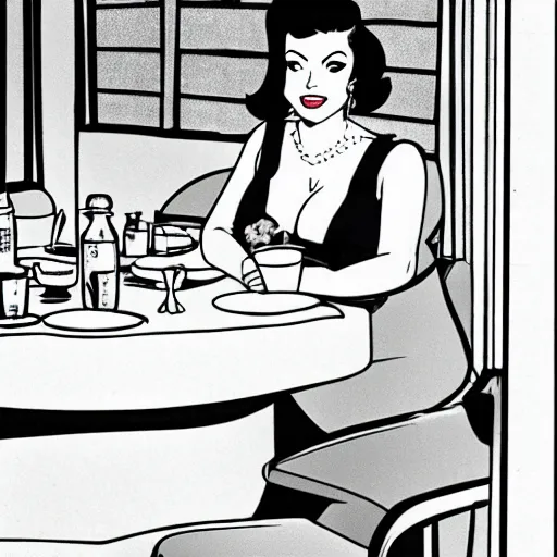 Prompt: sherilynn fenn 5 0 s diner cartoon