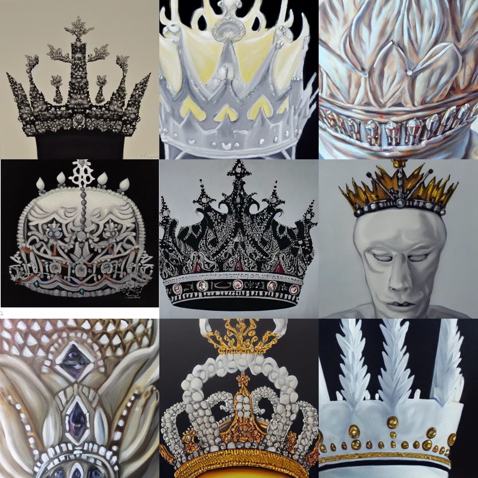 Image similar to closeup of an albino crown, high contrast, oil paint, extremely detailed