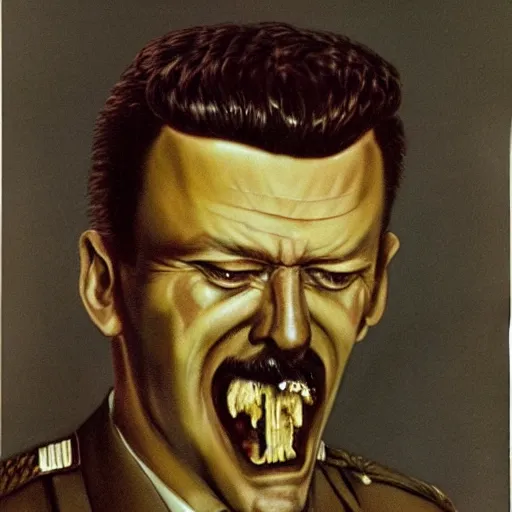 Prompt: igor ivanovich strelkov became an aggressive lovecraftian degenerate hellfire demon calling for total mobilization, photo - realistic, color image, 2 k, highly detailed, bodyhorror, occult art