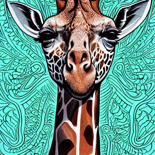 Prompt: a symmetrical portrait illustration of a giraffe hand drawn sketch on artstation 4 k intricate extremely detailed digital art by alex grey