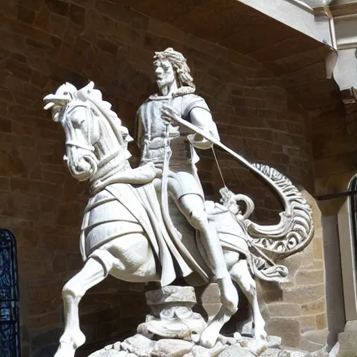 Prompt: beautiful stone sculpture of st George and the dragon