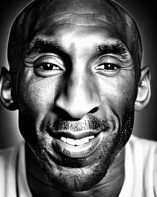 Image similar to close up portrait of kobe bryant, wrinkled, in his 7 0 s. photography by ansel adams, 1 5 mm lens, in his study, trending on artstation