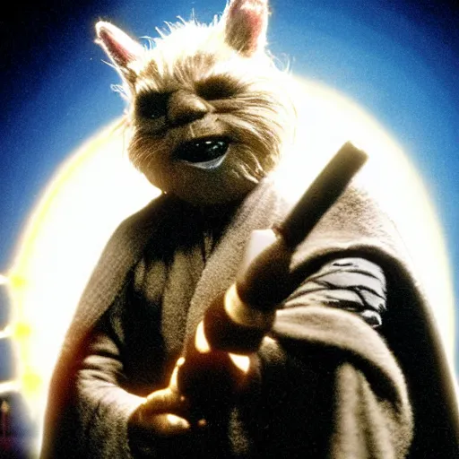 Image similar to a film still of mogwai as a jedi in star wars realistic, detailed