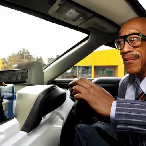 Image similar to Gus Fring sitting at a mcdonalds drive thru