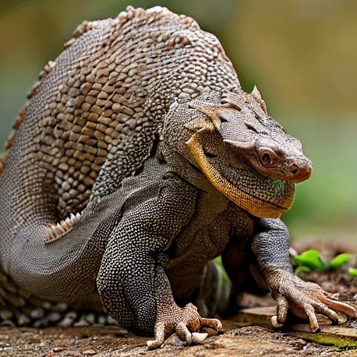Image similar to a hybrid between a komodo-dragon and a pangolin, national geographic file-photo, photography