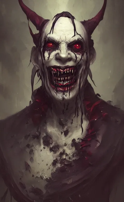 Image similar to full body portrait of villainous jester, dark, twisted, twisted. horror. highly detailed, cinematic lighting, digital art painting by greg rutkowski, trending on artstation