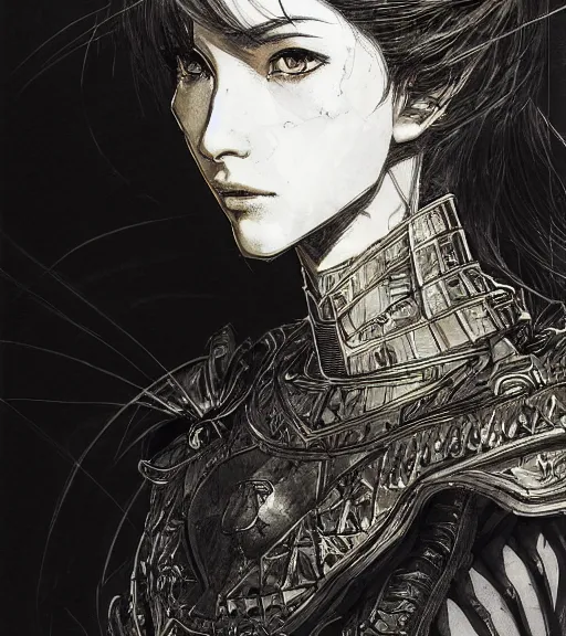 Image similar to portrait of anime woman in armor, pen and ink, intricate line drawings, by craig mullins, ruan jia, kentaro miura, greg rutkowski, loundraw