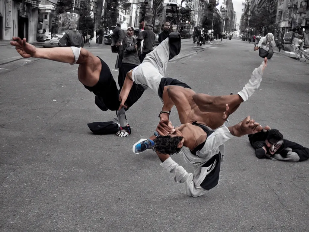 Image similar to jesus!!!!! breakdancing, breakdancer, street, photo