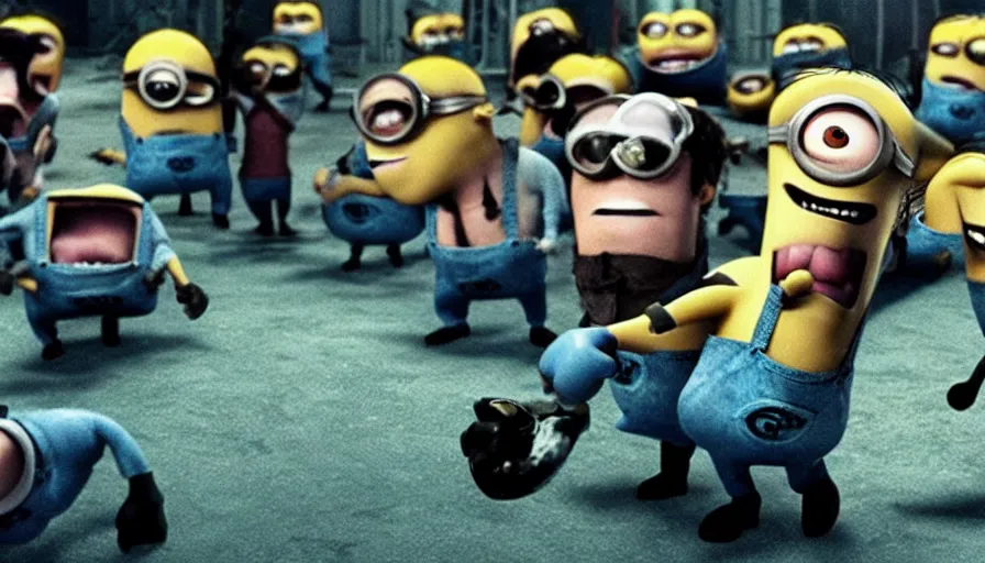 Prompt: fight! club!!!!, fight! club!!!! (((the minions))), movie still, directed by David fincher