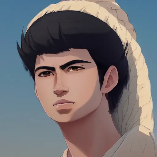 Image similar to Portrait of Haku from Spirited away as a young handsome clean shaven egyptian prince in the desert, highly detailed, smooth, sharp focus, artstation, illustration, digital art by WLOP