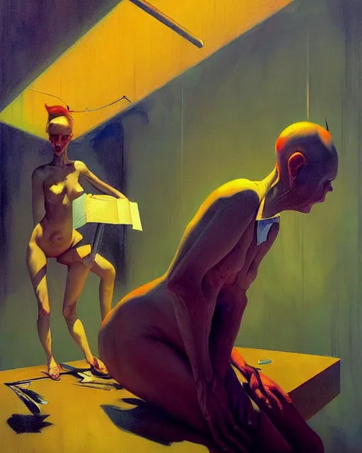 Image similar to centrally planned economies are upended by out of control population. their escape valve is eugenics. in he style of adrian ghenie, esao andrews, ( ( ( jenny saville ) ) ), edward hopper, surrealism, dark art by james jean