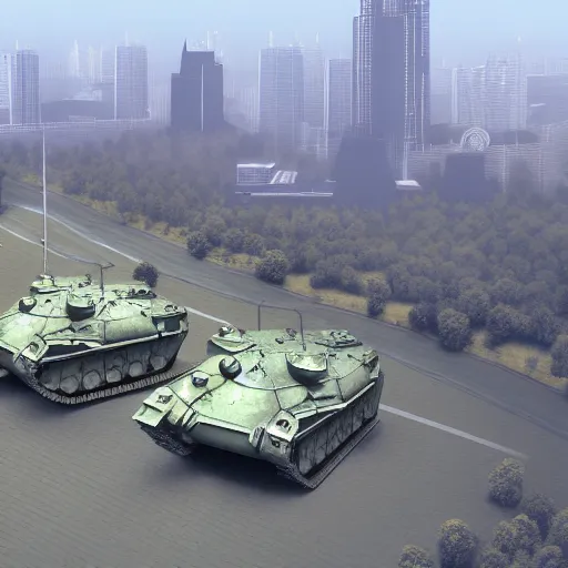 Prompt: a tanks located near the building of moscow state university, aerial photography, nato aerial photography, concept art, scenic environment, trending on artstation, 4 k