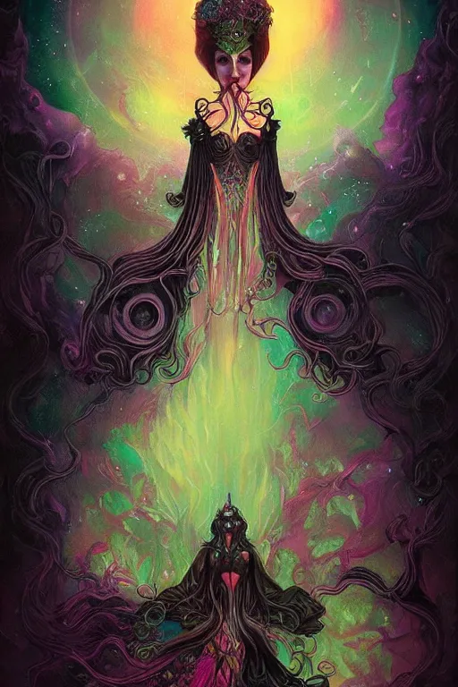 Prompt: jeweled Crown, other worldly, dark fae court, black roses, vivid colors, art nouveau, by Anato Finnstark, Tom Bagshaw, Brom