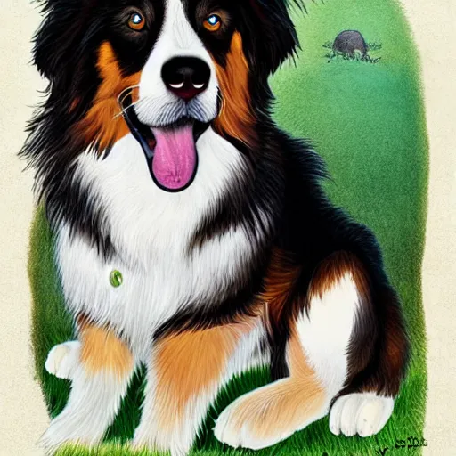 Image similar to australian shepard in the style of neil gaiman