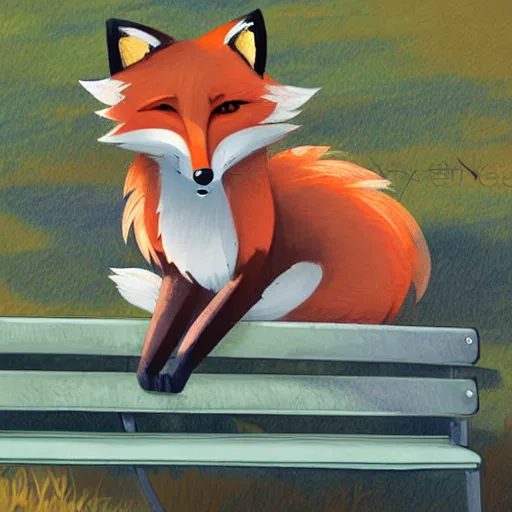 Image similar to furry artwork of female fox sitting on a park bench enjoying a coffee, sunny day, furry art, furry, furaffinity, deviantart furry, anthro,