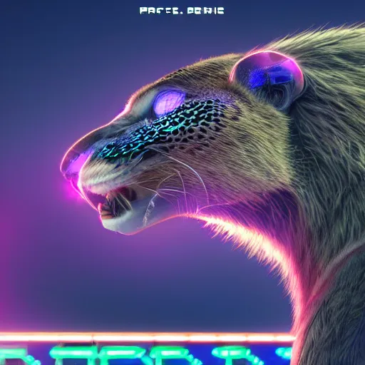 Prompt: profile shot of a neon electric cheetah, city lights, strong bokeh, dramatic, cinematic, high contrast, octane render, unreal engine, 4k