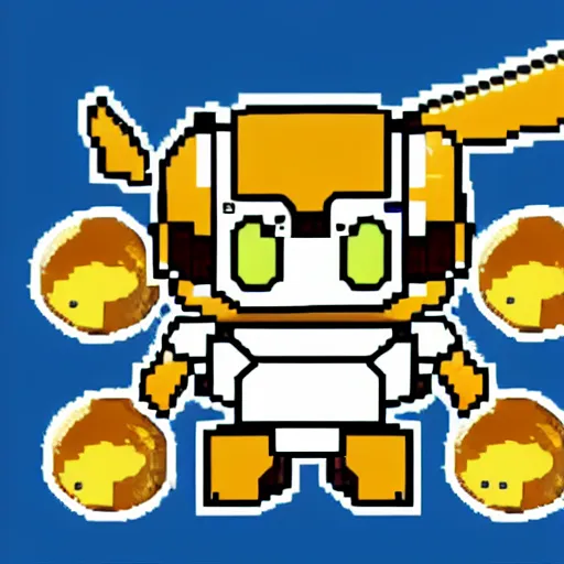 Prompt: chibi robot in style of pokemon, by the pokemon company, pixel-art, 16bits, spritesheet
