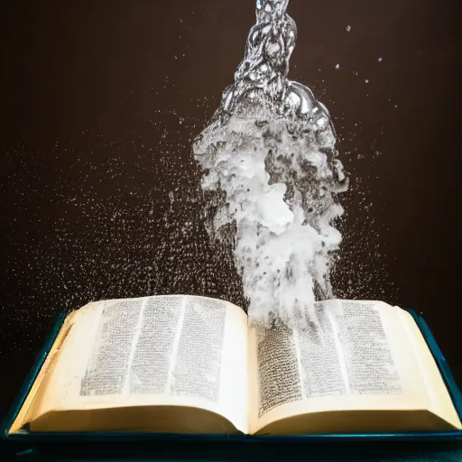 Image similar to studio photography of bible with a geyser of water bursting out of it