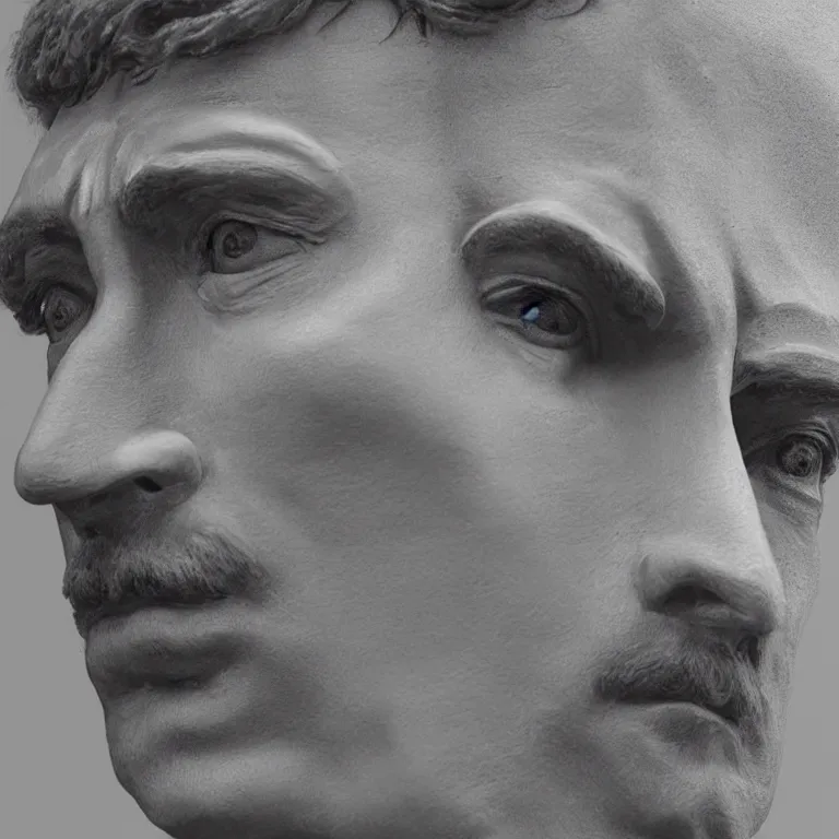 Image similar to studio photograph of hyperrealistic accurate portrait sculpture of young timothy dalton, beautiful symmetrical!! face accurate face detailed face realistic proportions, made of asphalt on a pedestal by ron mueck and matthew barney and greg rutkowski, hyperrealism cinematic lighting shocking detail 8 k