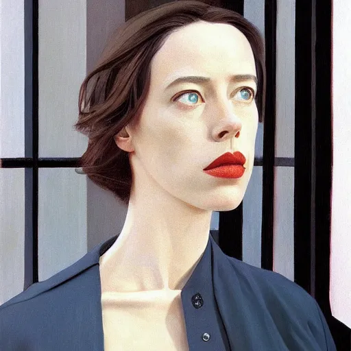 Image similar to rebecca hall portrait by edward hopper and james gilleard, zdzislaw beksinski, highly detailed