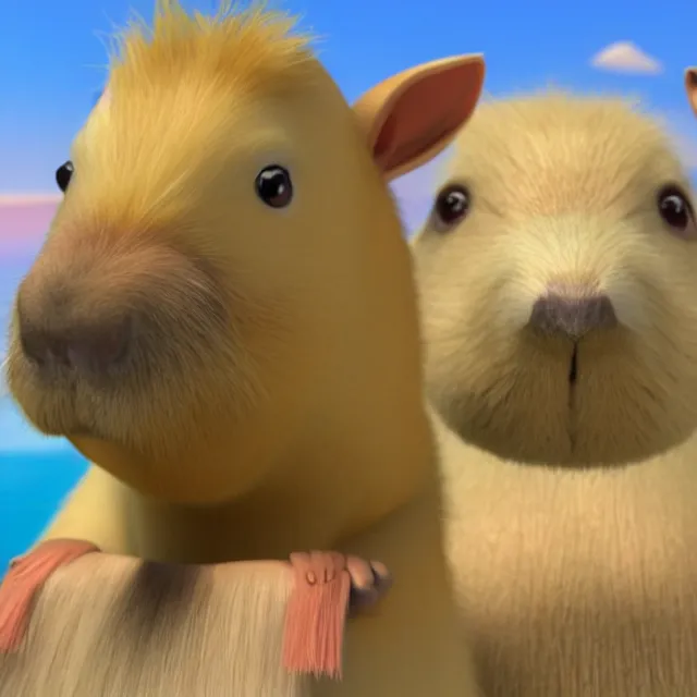 Image similar to 3 d original capybara character in the style of a disney movie