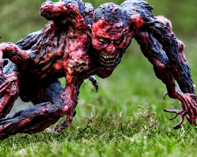 Image similar to 2 0 0 mm photography of an infected burnt fungal horror giant zombie running sprinting. highly detailed 8 k. intricate. lifelike. nikon d 8 5 0. motion blur