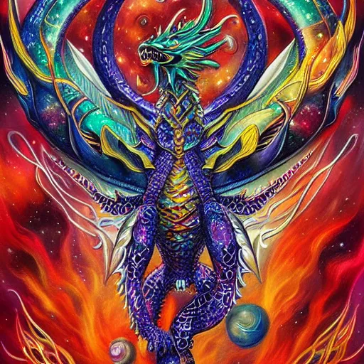 Prompt: detailed cosmic dragon by the cosmic artist, powerful, expressive, artistic, stunning fantasy art