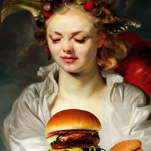 Image similar to heavenly summer sharp land sphere scallop hamburger soda auslese , by Peter Paul Rubens and Eugene Delacroix and Karol Bak , Hyperrealism , digital illustration , fauvist