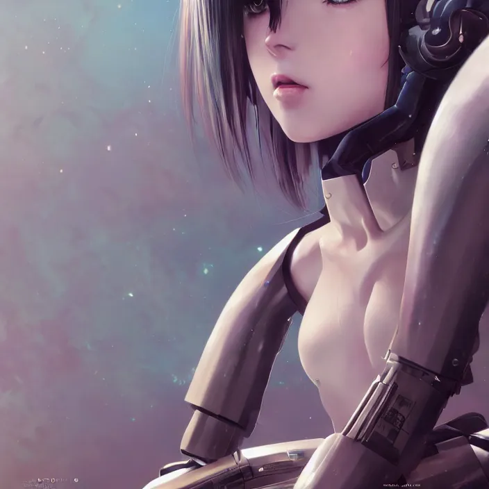 Image similar to beautiful anime girl cyborg looking surreal - by tom bagshaw, by ilya kuvshinov, rtx rendering, octane render 1 2 8 k, maya, extreme high intricate details by wlop, digital anime art by ross tran, medium shot, close up shot, composition by sana takeda, dramatic lighting by greg rutkowski, 8 k, trending on artstation