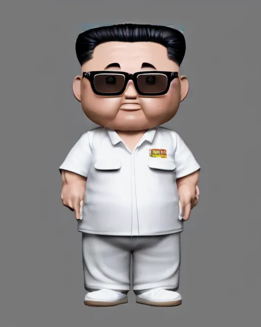 Prompt: full body 3d render of kim yong un as a fat funko pop, studio lighting, white background, blender, trending on artstation, 8k, highly detailed