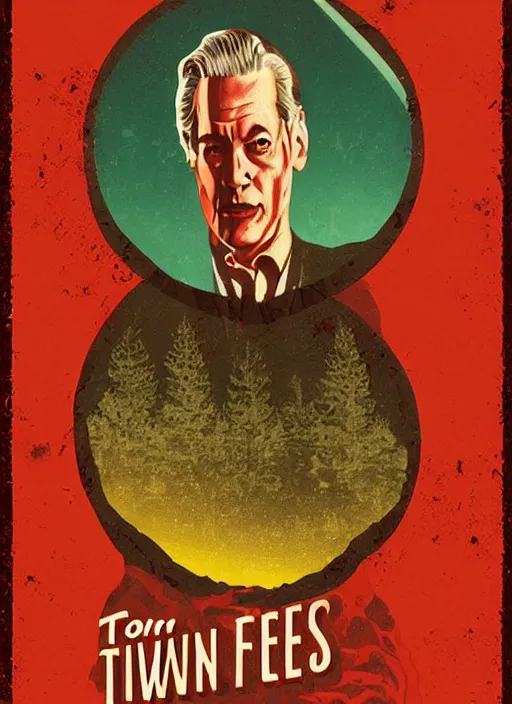 Prompt: twin peaks movie poster art by tom hallman