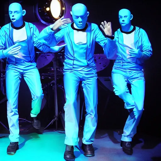 Image similar to the blue man group performing in the year 3 0 0 0, sci fi, epic