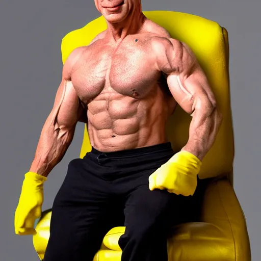 Image similar to portrait photo of swole jeff bezos cosplaying as lou ferrigno's incredible hulk while wearing yellow oven mitts and reclining in a lounge chair