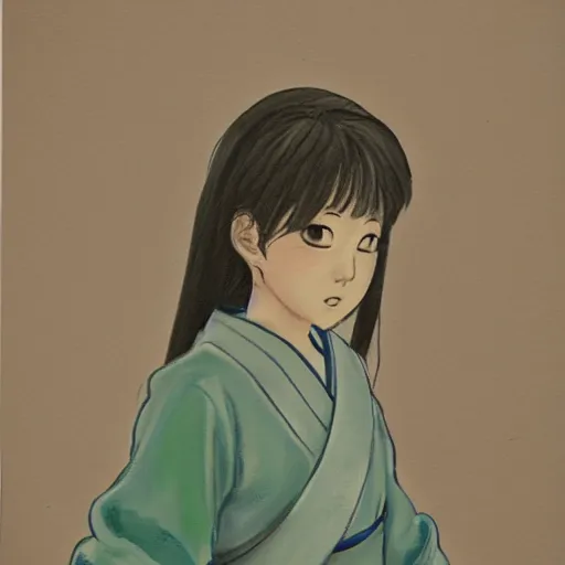 Image similar to a painting of Japanese schoolgirl, clothed, concept art