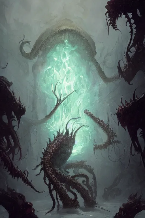 Prompt: lovecraftian monster, digital art, magic the gathering, mtg, by greg rutkowski, trending on artstation