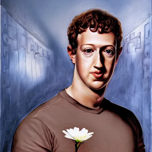 Image similar to mark zuckerberg holding a flower by h.r. giger, horror