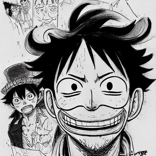 Image similar to [ luffy mustache ] ( by kim jung gi ) ( by george morikawa )