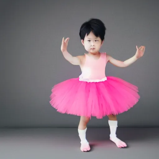 Prompt: shinzo abe wearing a pink tutu, rule of thirds, professional studio photograph