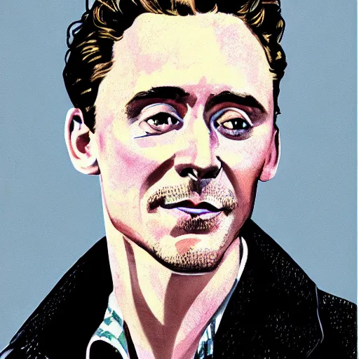 Image similar to Tom Hiddleston portrait, vintage magazine illustration 1950