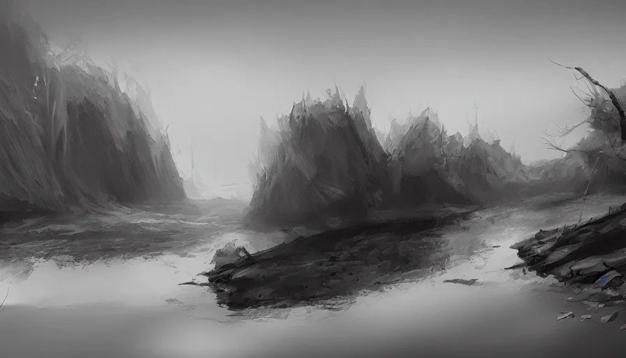 Image similar to enviroment thumbnail black and white, cgsociety, oil painting by jama jurabaev, extremely detailed, brush hard, artstation, high quality, brush stroke