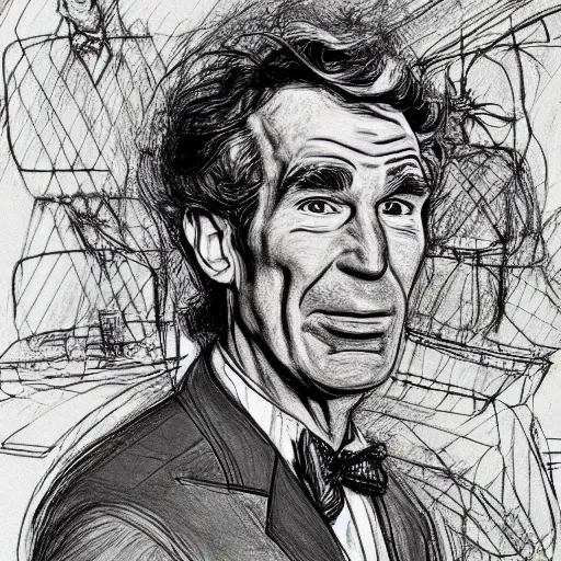Prompt: a realistic yet scraggly portrait sketch of the side profile of a stern and sophisticated bill nye, trending on artstation, intricate details, in the style of frank auerbach, in the style of sergio aragones, in the style of martin ansin, in the style of david aja, in the style of mattias adolfsson