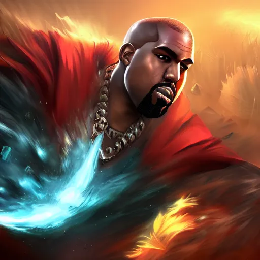 Prompt: Kanye West, League of Legends amazing splashscreen artwork, splash art, hd wallpaper, deviantart, artstation