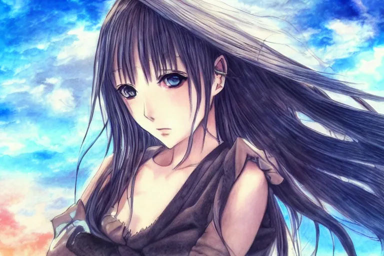 Image similar to woman, anime, fantasy, pen painting, ultra realistic!!!, hdr, clear weather, golden hour, sharp focus