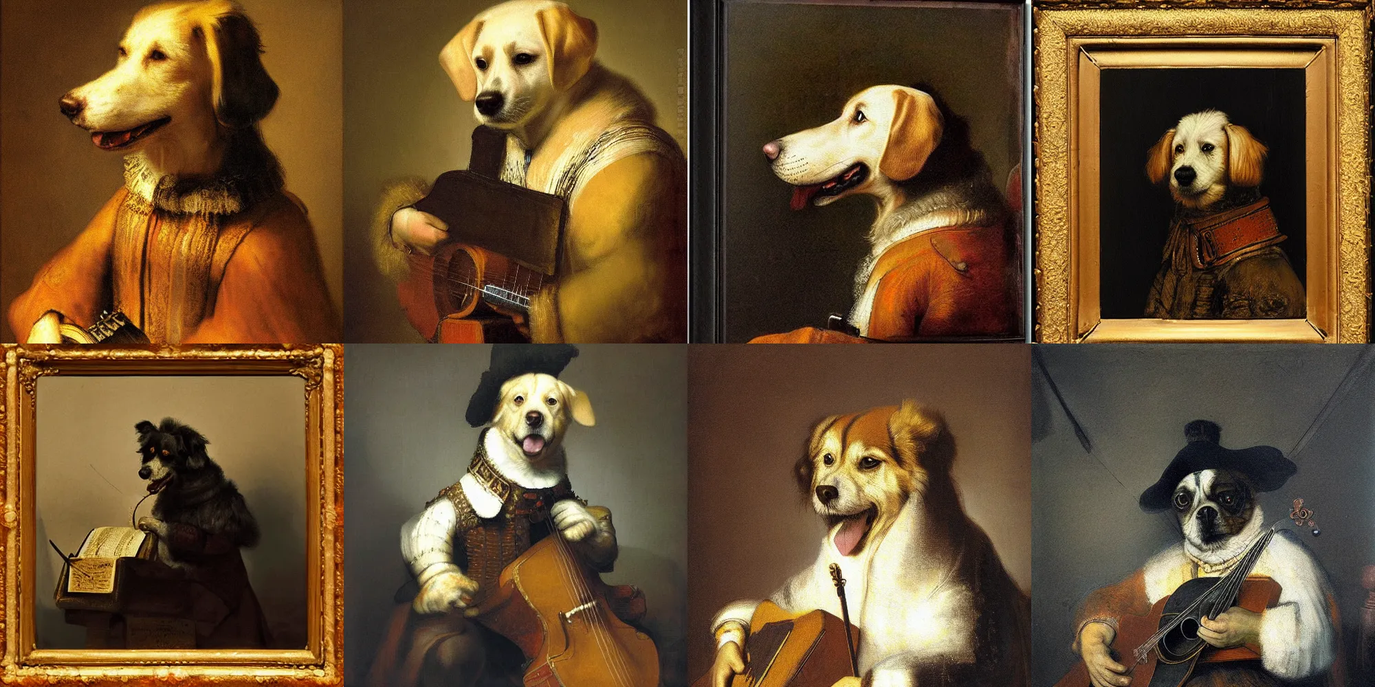 Prompt: Portrait of a canine bard by Rembrandt