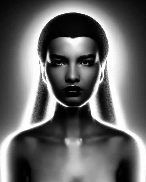 Prompt: a black and white photo of a divine young feminine cyborg, halo, photorealistic, artistic, poetic, 8 k,